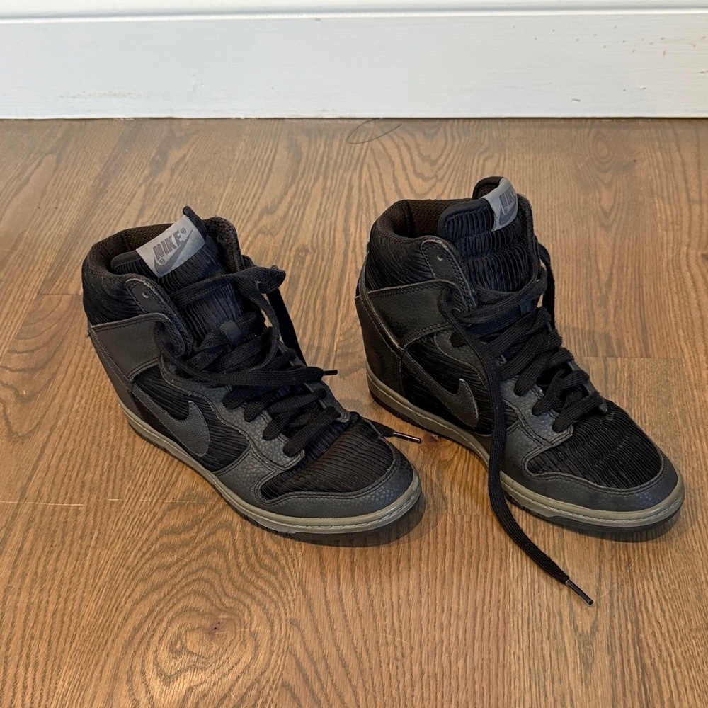 Nike Women’s Black and Gray High-Top Wedge Sneakers
